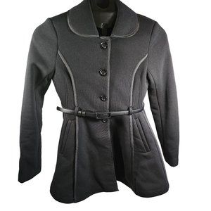 Girl's Black 4 Button Size L Fit & Flare Fully Lined Coat with Thin Belt